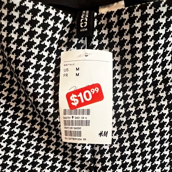 H&M Houndstooth High-waist Pants White & Black w/stripe Sz Medium - Picture 3 of 6